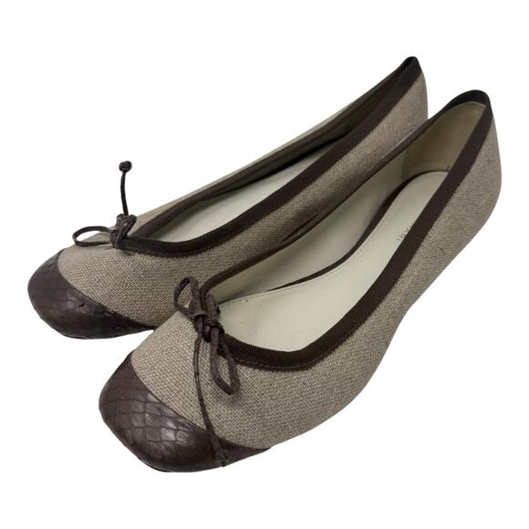 Elie Tahari Linen Canvas & Brown Leather Cap Toe Ballet Flats Size EU 40 - Picture 1 of 11